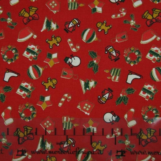 Merry Red Christmas  - Tessuto in cotone al metro Soggetti natalizi - Vendita al metro altezza 150 cm