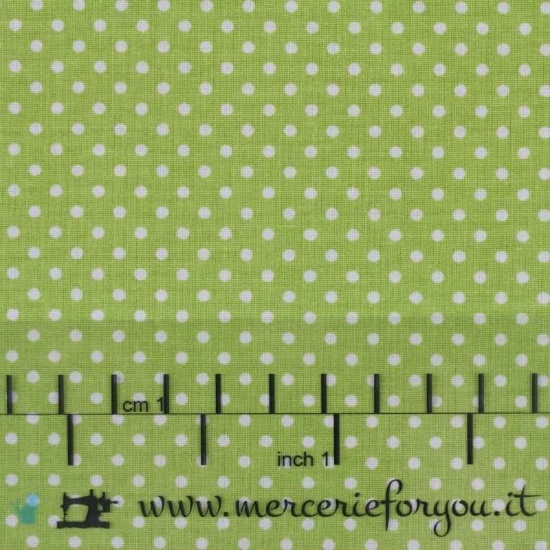 Stoffa fantasia pois bianchi/verde in cotone 100% made in italy h. 280 cm