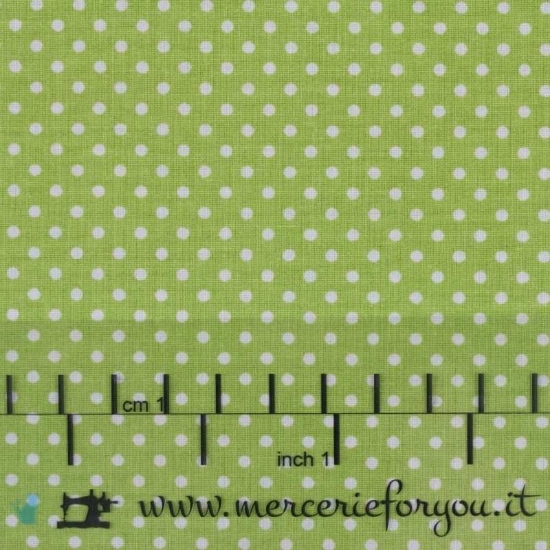 Stoffa fantasia pois bianchi/verde in cotone 100% made in italy h. 280 cm