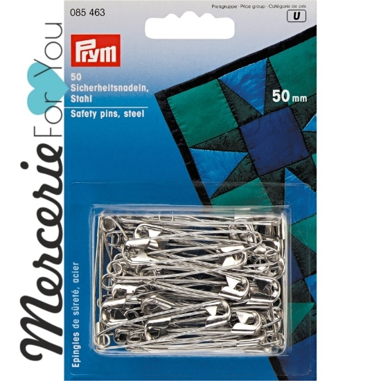 Prym 085463 Spille di sicurezza con spirale acciaio No. 3 argento 50 mm - 50 pezzi