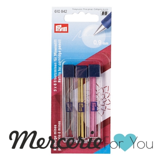 Prym 610842 Refils di ricambio per la matita Prym 610840 e per la matita  Prym Love 610848 - 18 pezzi - 3 scatole da 6 mine ognuna nei colori  giallo/nero/rosa