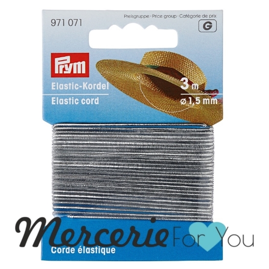 Prym 971071 Cordoncino elastico Ø 1,5 mm argento - 3 m Cordino elastico in gomma per cappelli, maschere, abbigliamento e accessori, gioielli e prodotti artigianali. Diametro: 1,5 mm