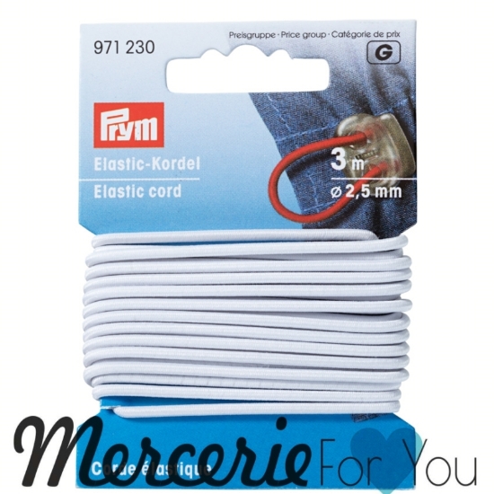 Prym 971230 Cordoncino elastico Ø 2,5 mm bianco - 3 m Cordino elastico in gomma per cappelli, maschere, abbigliamento e accessori, gioielli e prodotti artigianali. Diametro: 2.5 mm