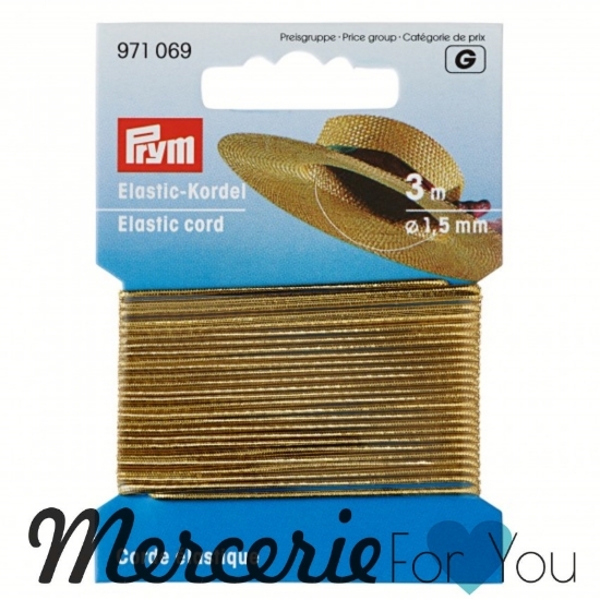 Prym 971069 Cordoncino elastico Ø 1,5 mm oro - 3 m. Cordino elastico in gomma per cappelli, maschere, abbigliamento e accessori, gioielli e prodotti artigianali. Diametro: 1,5 mm