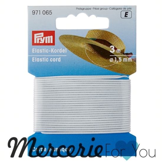 Prym 971065 Cordoncino elastico Ø 1,5 mm bianco - 3 m. Cordino elastico in gomma per cappelli, maschere, abbigliamento e accessori, gioielli e prodotti artigianali. Diametro: 1,5 mm