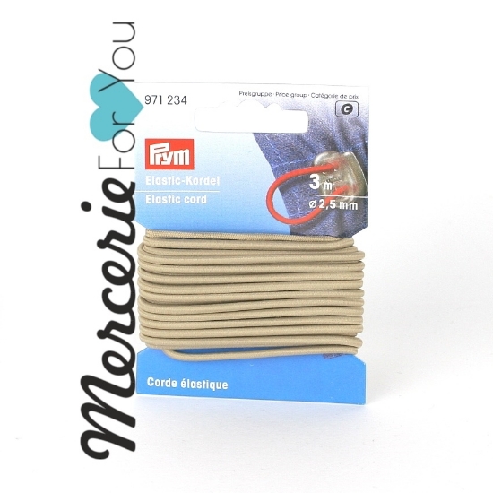 Prym 971234 Cordoncino elastico Ø 2,5 mm beige - 3 m. Cordino elastico in gomma per cappelli, maschere, abbigliamento e accessori, gioielli e prodotti artigianali. Diametro: 2.5 mm