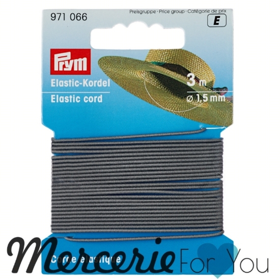 Prym 971066 Cordoncino elastico Ø 1,5 mm grigio - 3 m. Cordino elastico in gomma per cappelli, maschere, abbigliamento e accessori, gioielli e prodotti artigianali. Diametro: 1,5 mm.