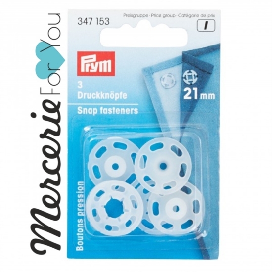 Prym 347153 bottoni automatici rotondi in plastica trasparente 21 mm- 3 pezzi.