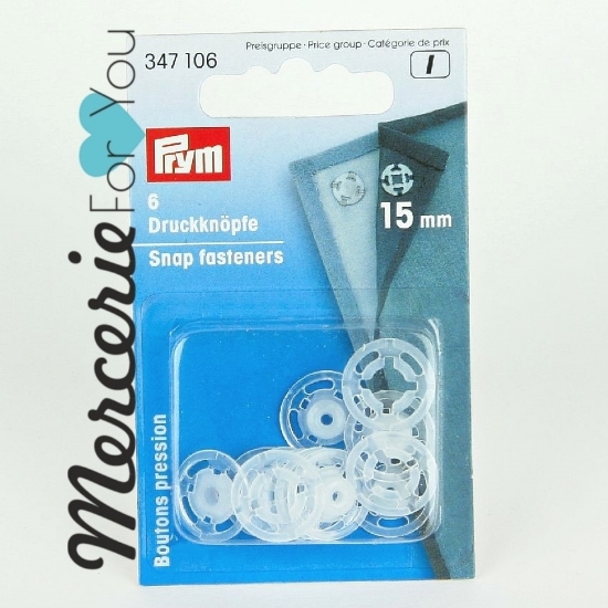 347106 Prym bottoni automatici rotondi in plastica trasparente 15 mm - 6 pezzi.