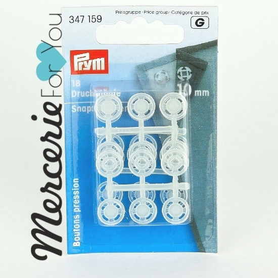 Prym 347159 bottoni automatici rotondi in plastica trasparente 10 mm- 18 pezzi.