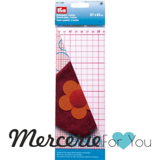 611280 Carta quadrettata per creare modelli, fogli da 62 x 87 cm - 3 pezzi.