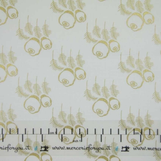 Fat Quarter col.Revive Cotone Americano bianco fiori dorati - 1 taglio 45x55 cm. Ideale per il patchwork, il quilting e per tutti i lavori di cucito creativo e sartoria.