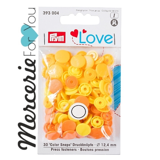 Prym  393004 Bottoni a pressione Color Snap collezione Prym Love bustina da 30 pezzi tre colori assortiti:  giallo e arancio - 12.4 mm.