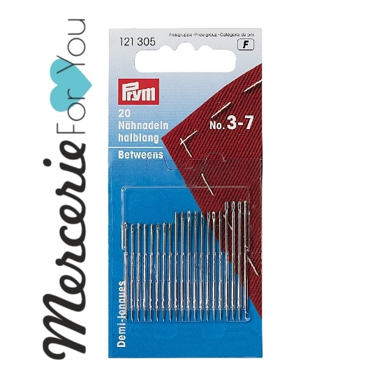 Prym 121305 Aghi per cucire a mano medi betweens No. 3-7 assortiti con cruna oro - 20 pezzi.