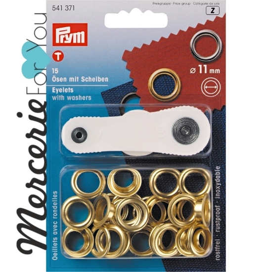 Prym 541371 Occhielli con rondelle ottone 11 mm oro - 15 pezzi