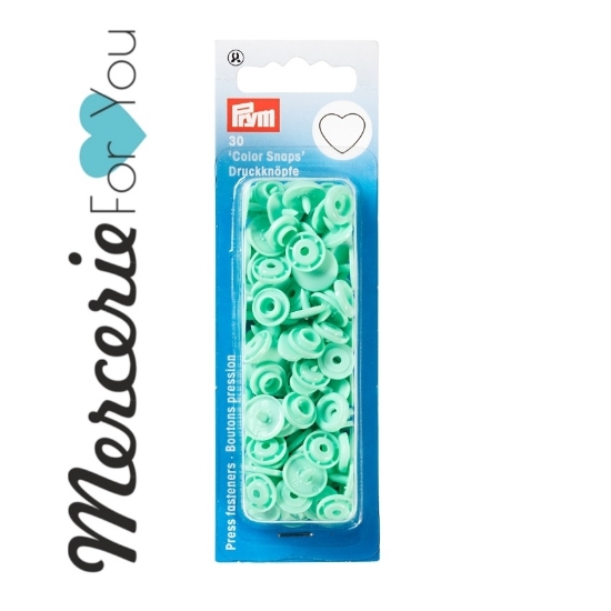 393319 Prym  Bottoni automatici ColorSnaps Cuore verde menta - 30 pezzi