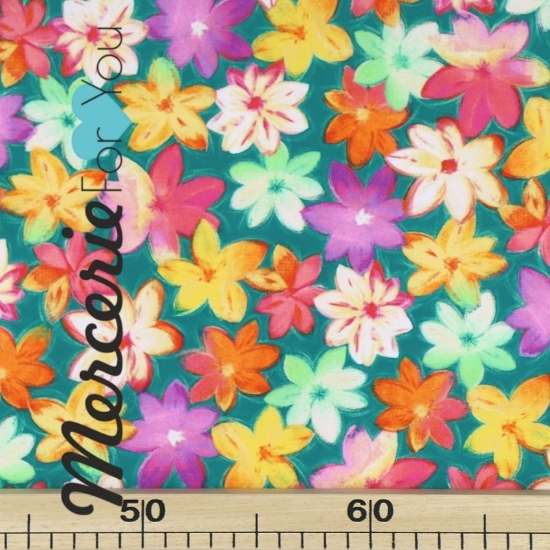 Collezione Callie by Quilting Treasures 1649-27128 Q - Cotone americano fiori colorati su fondo verede h.110 cm vendita al metro