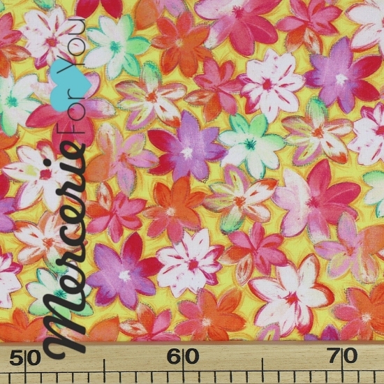 Collezione Callie by Quilting Treasures 1649-27128 S tessuto in cotone americano fantasia fiori colorati su fondo giallo h.110 cm - vendita al metro