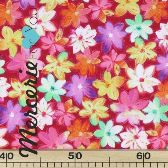 Collezione Callie by Quilting Treasures 1649-27128 P tessuto in cotone americano fantasia fiori colorati su fondo fucsia h.110 cm - vendita al metro