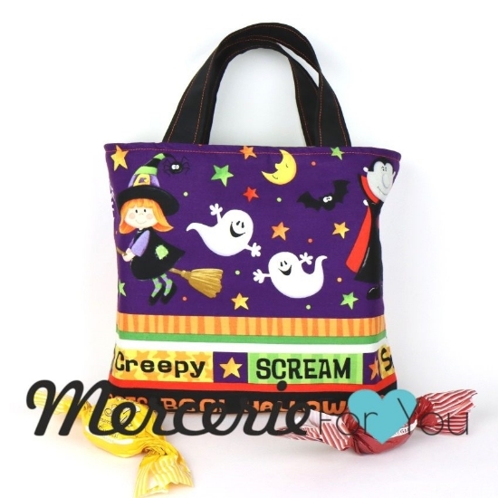 Borsa cotone americano halloween viola personaggi