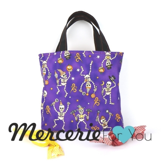 Borsa cotone americano halloween scheletri viola