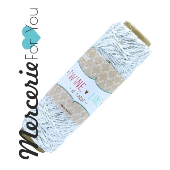 Nastro cordoncino in cotone Metallic Argento Wiler Twine Line - Cordino in 100% cotone bianco/areffetto metallic in rocchetto da 27 mt.