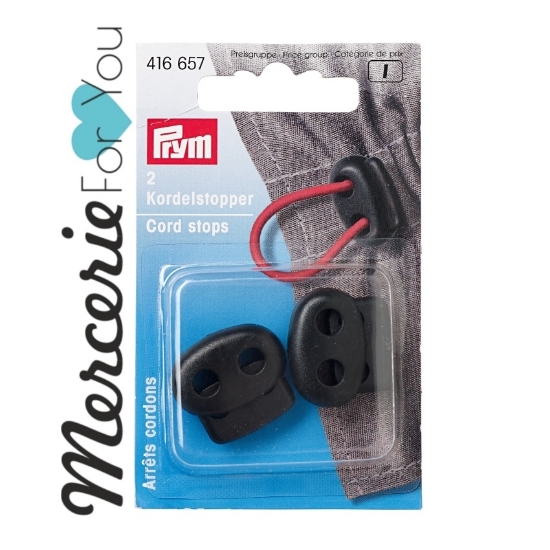 Prym 416657 Blocca cordoncini con 2 fori plastica nero - 2 pezzi Per fissare e regolare cordini e elastici in pantaloni, coulisse, giacche, borse, ecc.