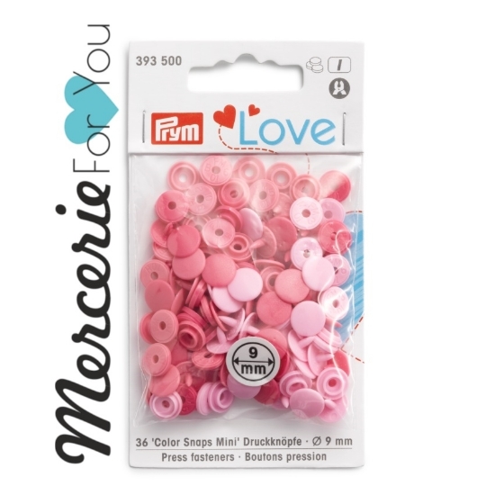 Prym Love 393500 Bottoni a pressione Color Snap Mini 9mm - bustina da 36 pz in colori assortiti rosa