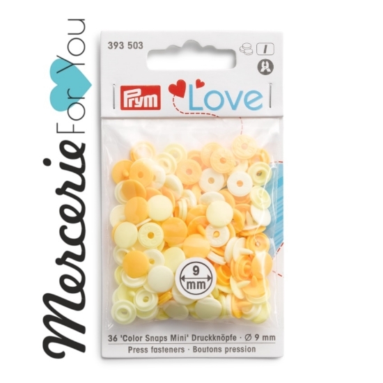 393503 Prym Love Color Snap mini bottoni a pressione 9  mm colori assortiti giallo - 36 pezzi