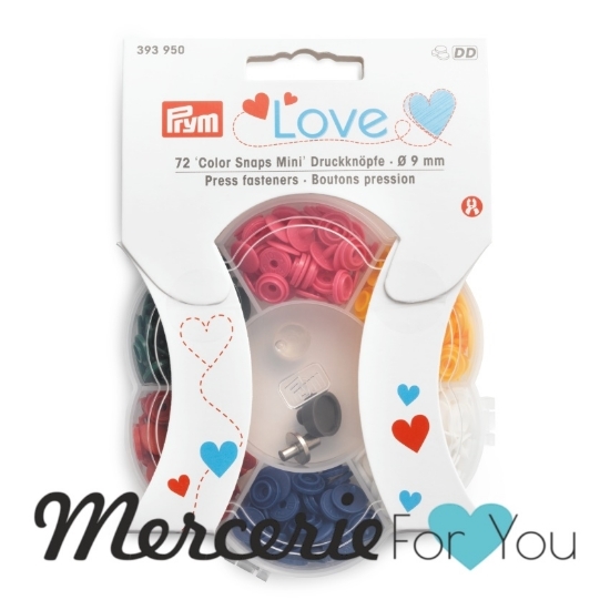 Prym Love 393950 Scatola a fiore richiudibile con assortimento in 6 colori di bottoni a pressione Color Snap Mini 9mm.