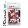 393603 Prym Love Color Snap mini con decoro effetto 'cucitura' bottoni a pressione 9  mm blu rosso bianco - 36 pezzi