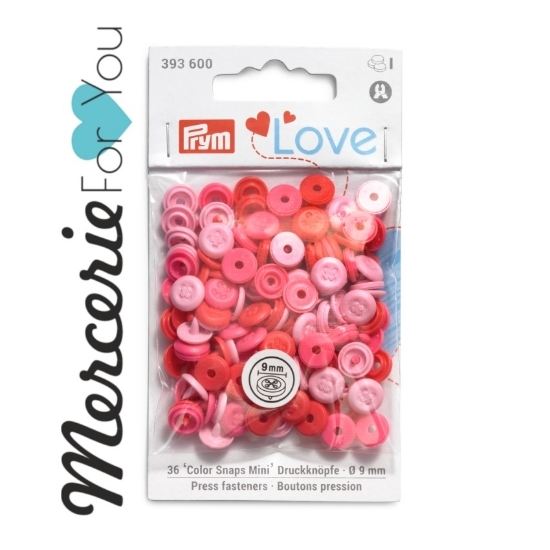 393600 Prym Love Color Snap mini con decoro effetto 'cucitura' bottoni a pressione 9  mm colori assortiti rosa - 36 pezzi