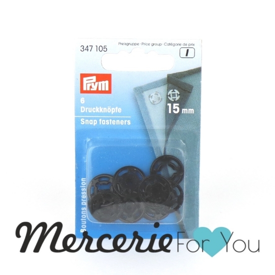 Prym 347105 Bottoni automatici rotondi in plastica 15 mm colore nero - 6 pezzi