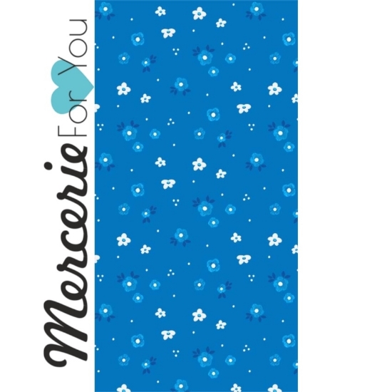 DC9609-BLUE-D - Woodland Floral Tessuto in cotone americano Michael Miller Fabrics Collezione Gnome Sweet Gnome 100% cotone per quilting designed by Monkey Mind Design - Tessuto fantasia fiorellini su fondo blu