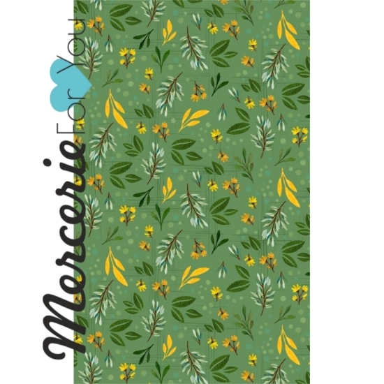 DC9610-GREE-D - Garden Leaf Tessuto in cotone americano Michael Miller Fabrics Collezione Gnome Sweet Gnome   100% cotone per quilting designed by Monkey Mind Design - Tessuto fantasia foglie su fondo verde