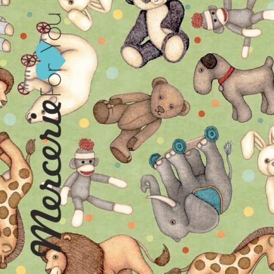  Quilting Treasures Fabrics Collezione Minky  Designed by Dan Morris - Fantasia Animal Toss 27777-HMINK Green 