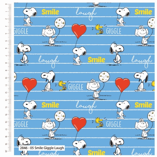 Tessuto in cotone Smile Giggle Laugh - Collezione Peanuts - h. 110 cm taglio da metro