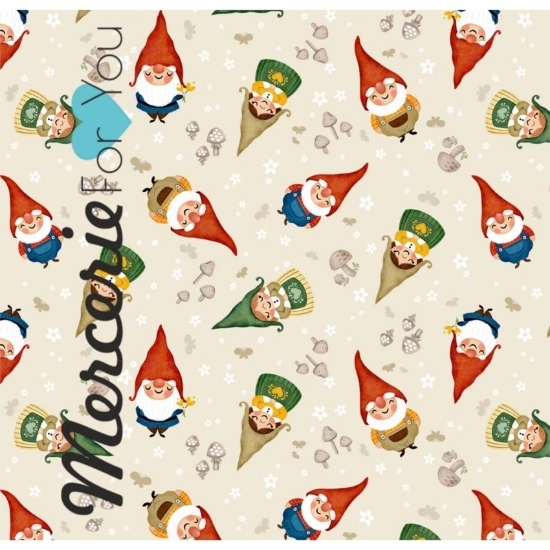 DC9606-ECRU-D - Sweet Gnome Ecru Tessuto in cotone americano Michael Miller Fabrics Collezione Gnome Sweet Gnome 